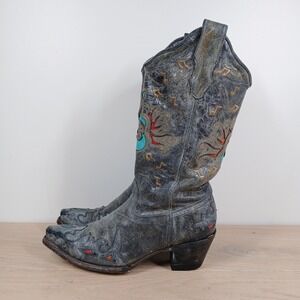 Corral Boots Women 7.5 Gray Leather Western Guitar Music Notes Cross Cowgirl